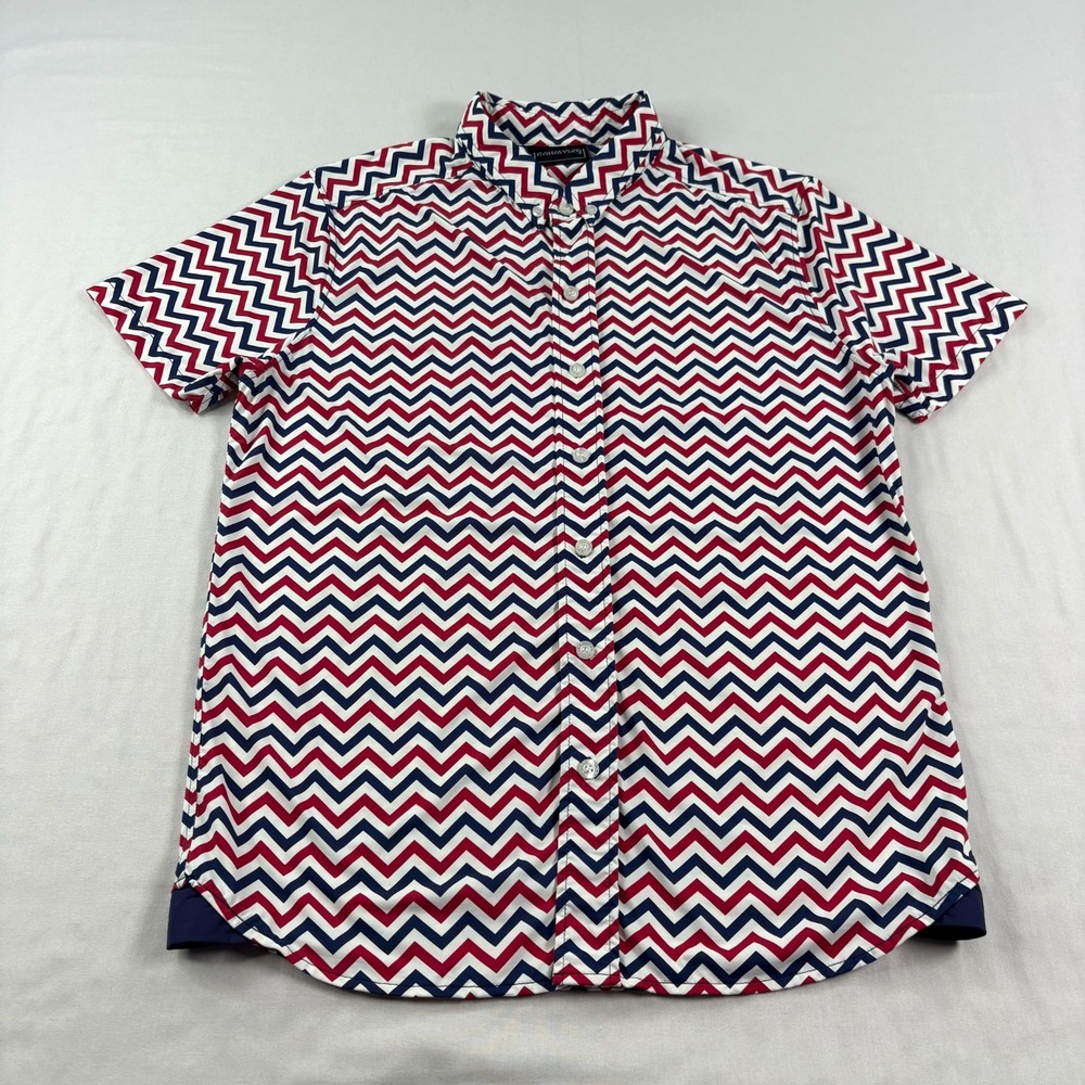 Andrew Christian Shirt Mens Small Chevron Graphic Button Up Stretch Preppy